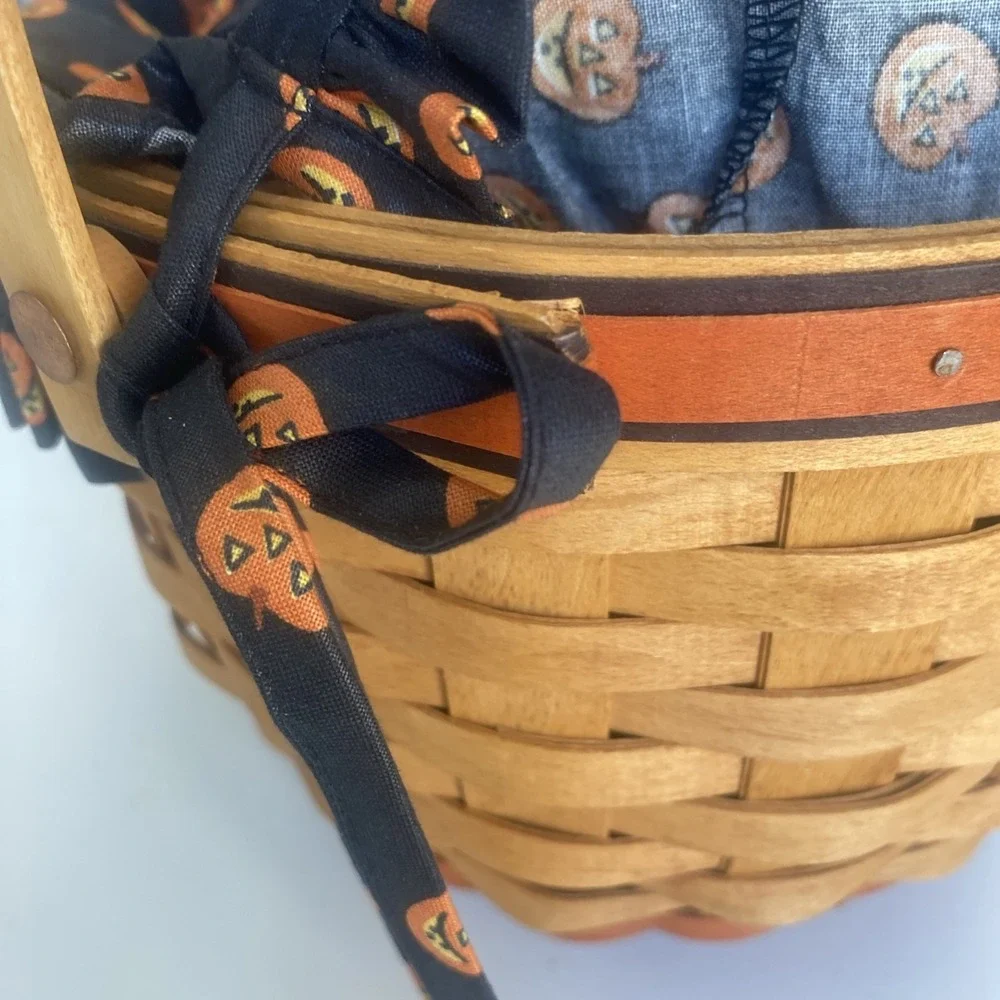 Longaberger 1995 Large Pumpkin Halloween Basket Liner & Tie 8